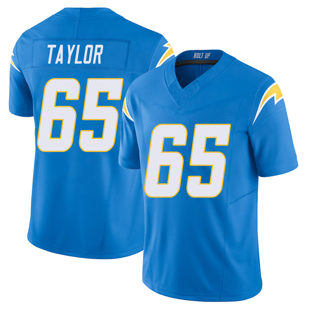 Los Angeles C #65 Taylor Player Football V Neck Short Sleeve Blue Jersey Logan For Men Youth Women Gift