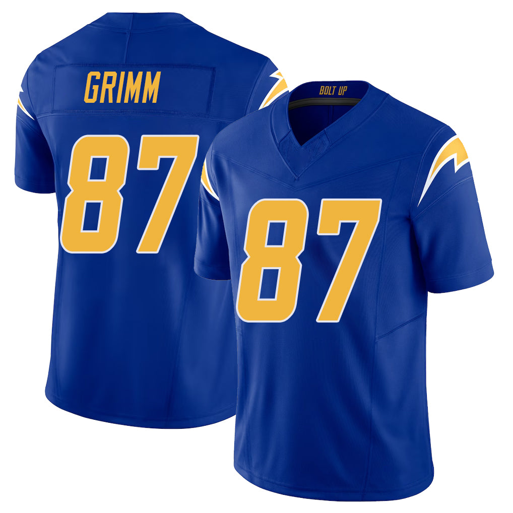 Los Angeles C #87 Grimm Player Football V Neck Short Sleeve Royal Jersey Luke For Men Youth Women Gift