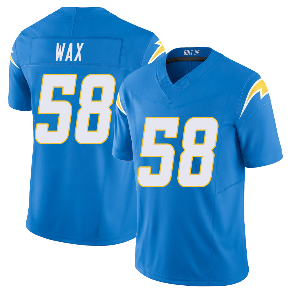 Los Angeles C #58 Wax Player Football V Neck Short Sleeve Blue Jersey Marlowe For Men Youth Women Gift