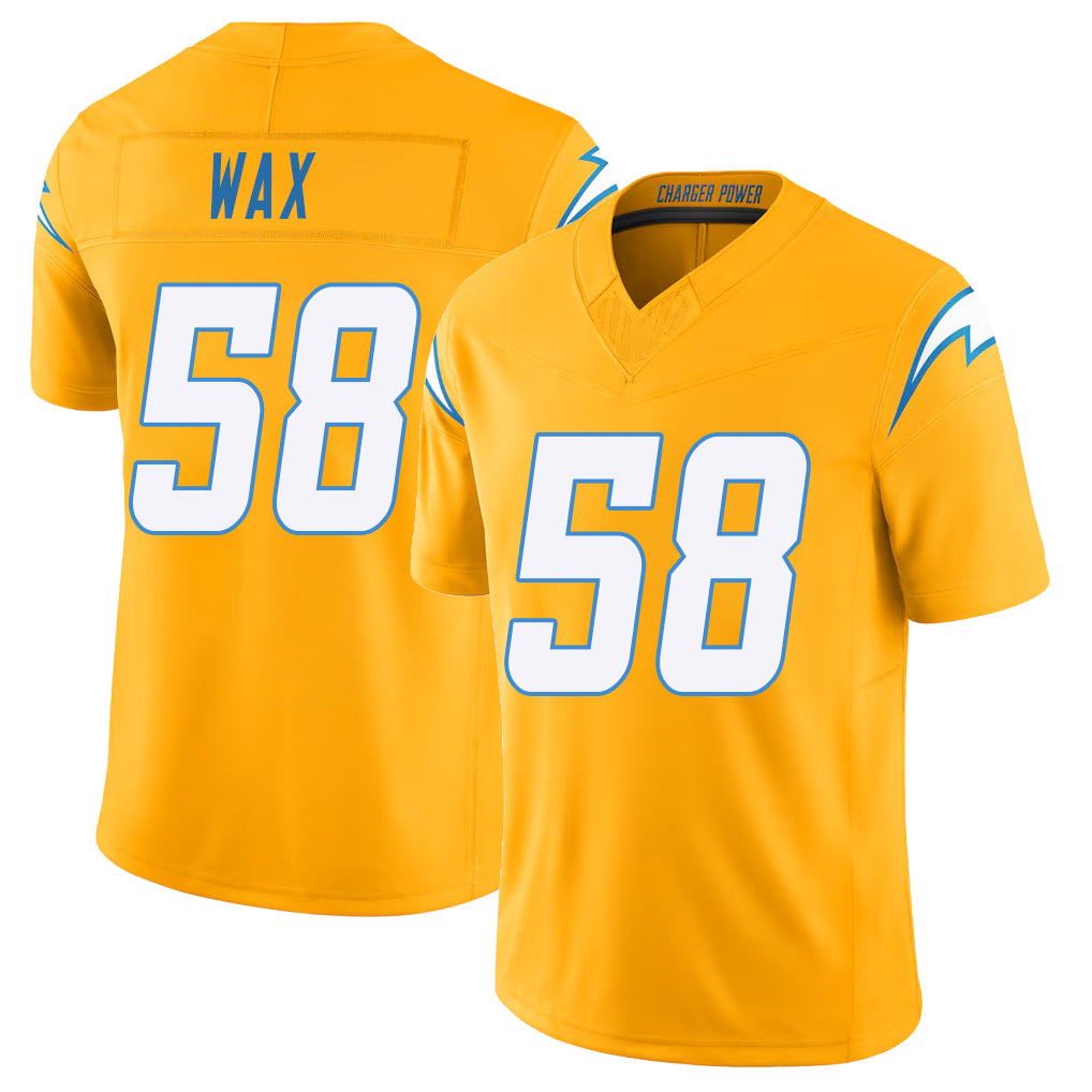 Los Angeles C #58 Wax Player Football V Neck Short Sleeve Gold Jersey Marlowe For Men Youth Women Gift
