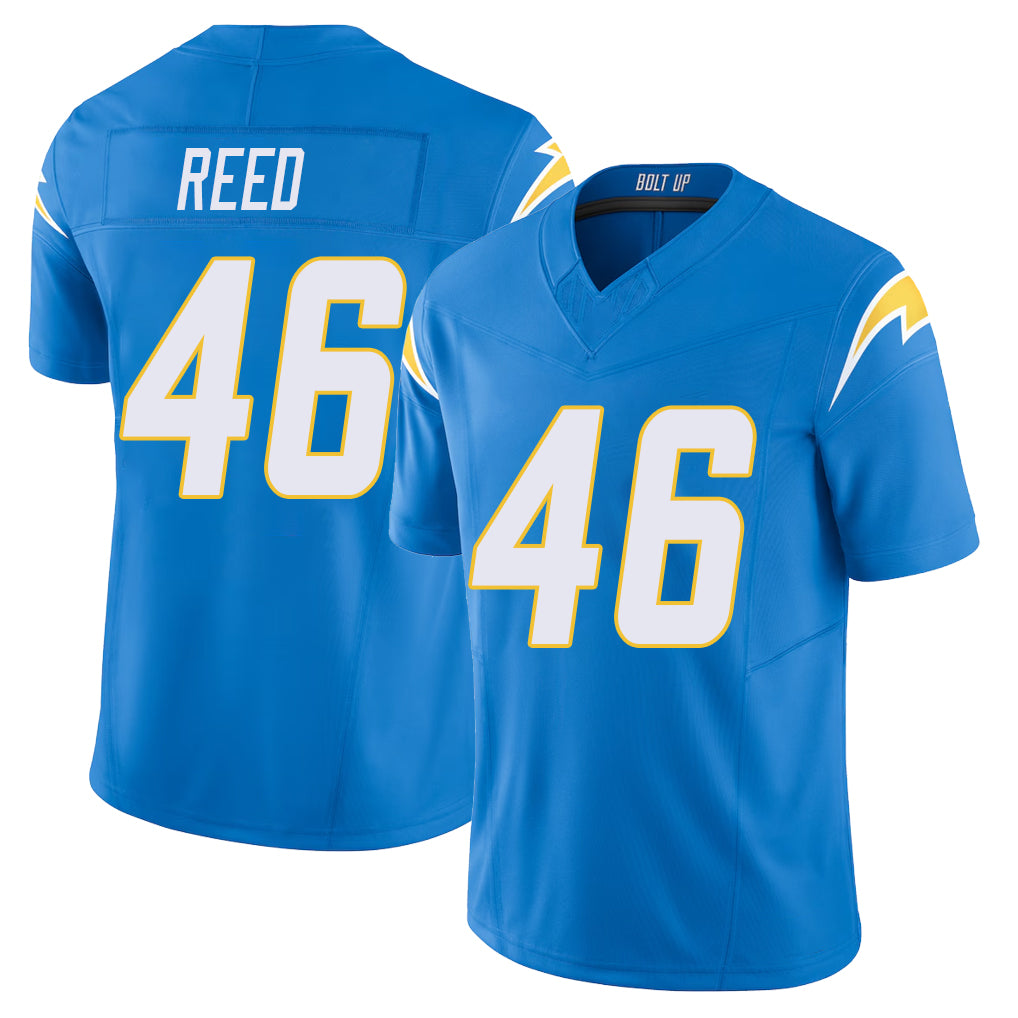Los Angeles C #46 Reed Player Football V Neck Short Sleeve Blue Jersey Nikko For Men Youth Women Gift
