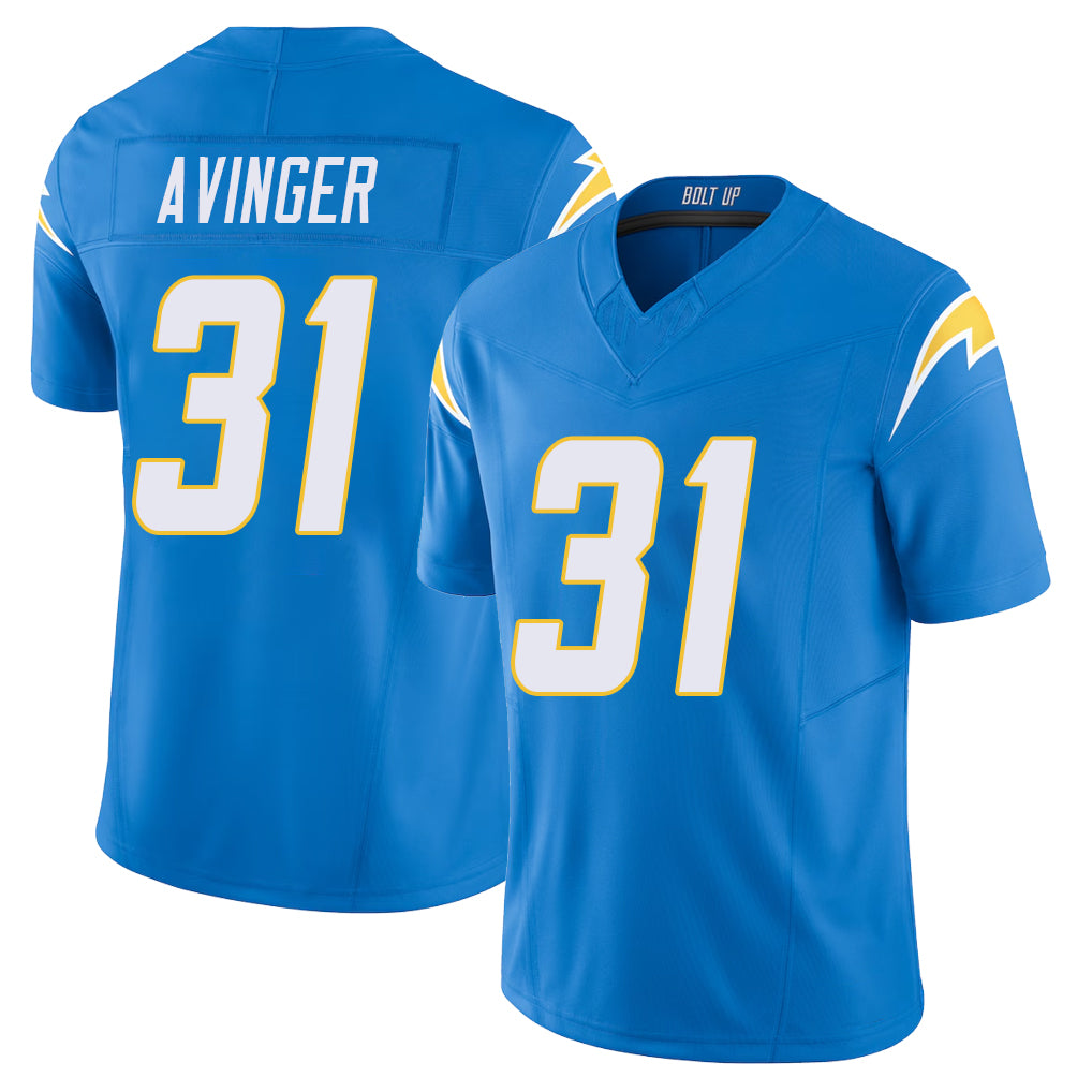 Los Angeles C #31 Avinger Player Football V Neck Short Sleeve Blue Jersey Noah For Men Youth Women Gift