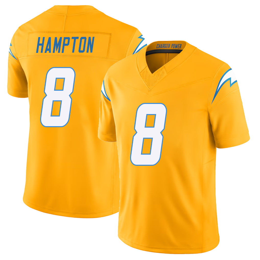 Los Angeles C #8 Hampton Player Football V Neck Short Sleeve Gold Jersey Omarion For Men Youth Women Gift