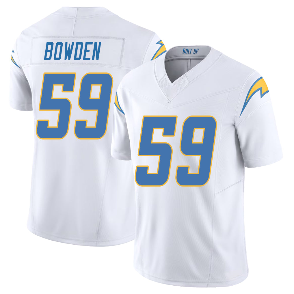 Los Angeles C #59 Bowden Player Football V Neck Short Sleeve White Jersey Peter For Men Youth Women Gift