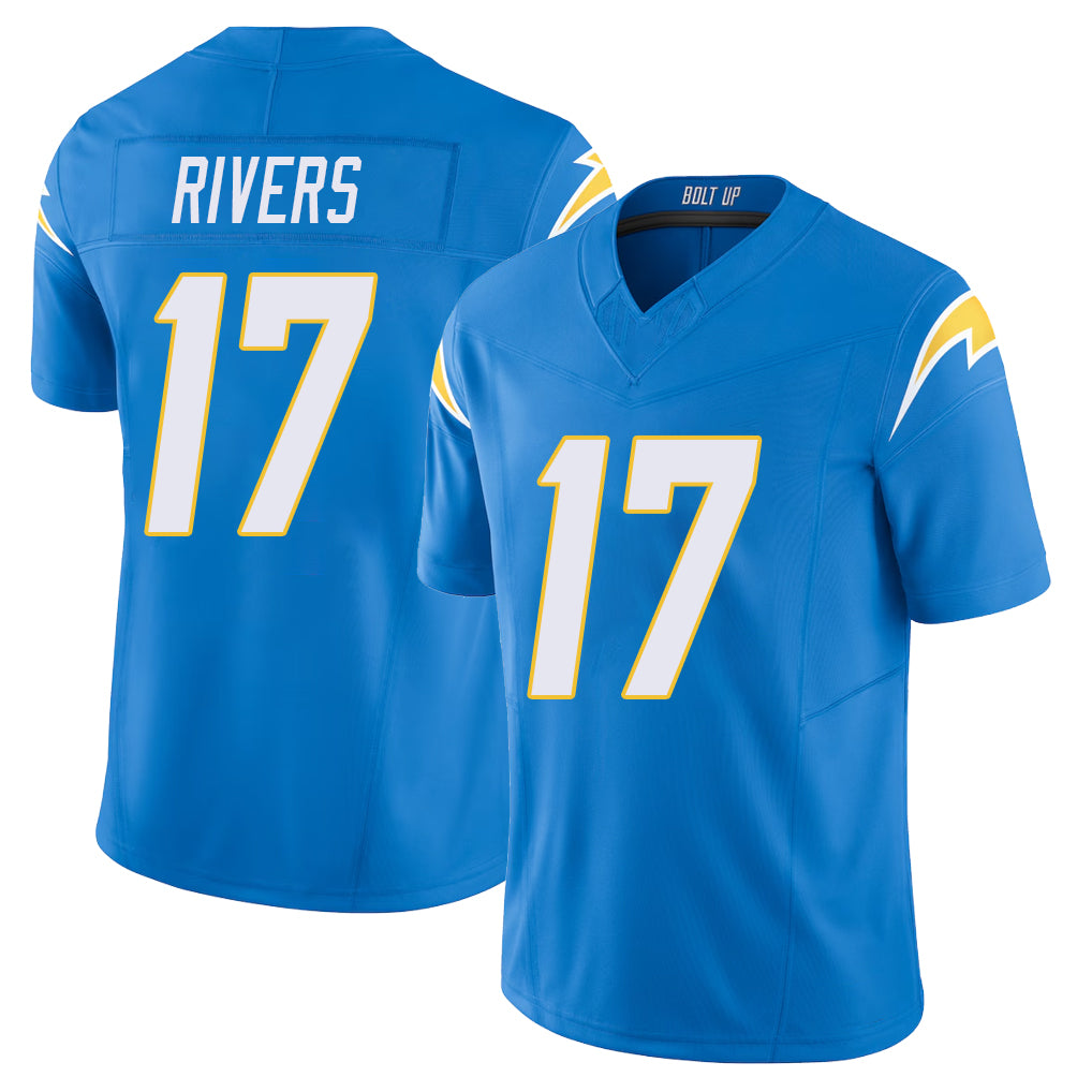 Los Angeles C #17 Rivers Player Football V Neck Short Sleeve Blue Jersey Philip For Men Youth Women Gift