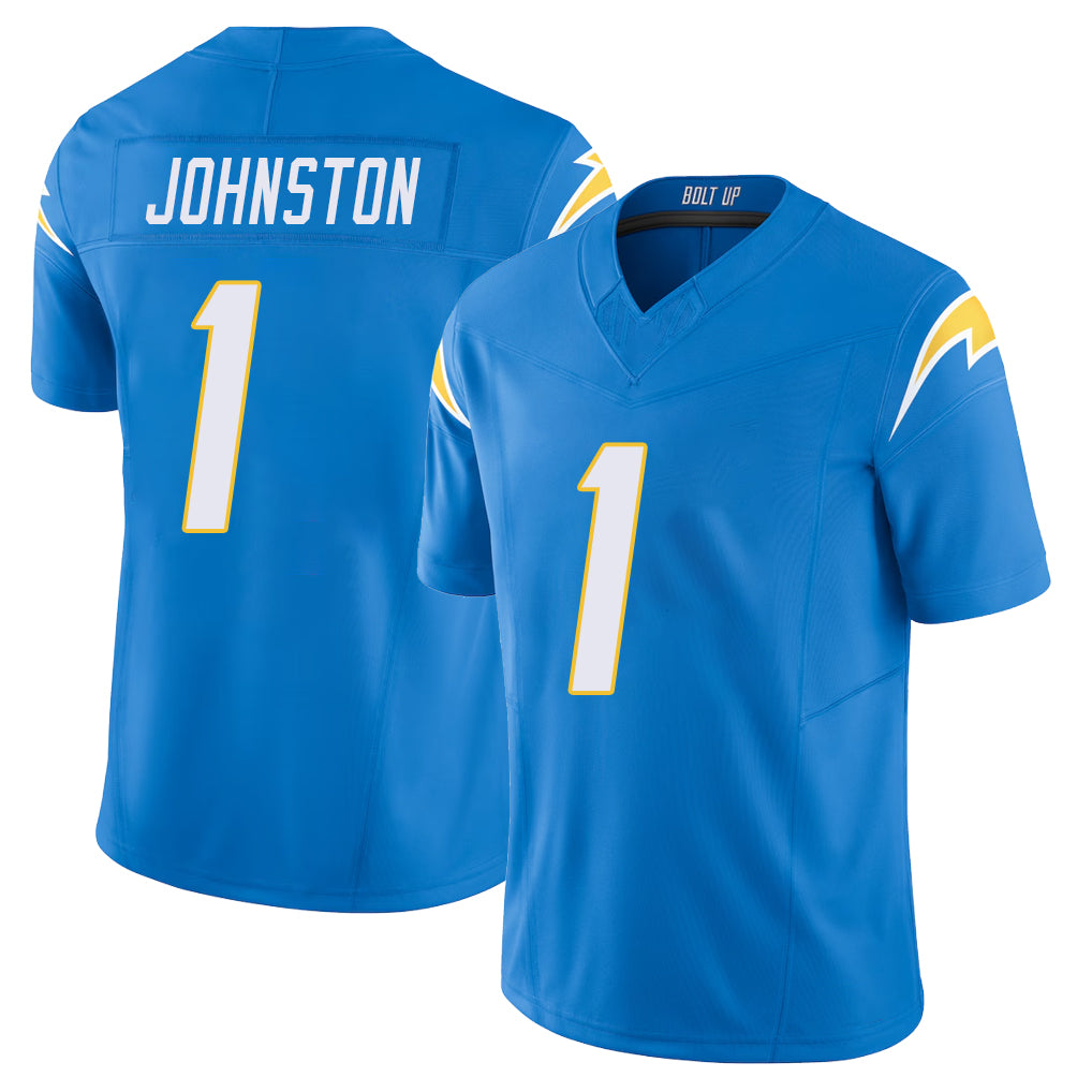 Los Angeles C #1 Johnston Player Football V Neck Short Sleeve Blue Jersey Quentin For Men Youth Women Gift