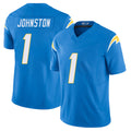 Los Angeles C #1 Johnston Player Football V Neck Short Sleeve Blue Jersey Quentin For Men Youth Women Gift