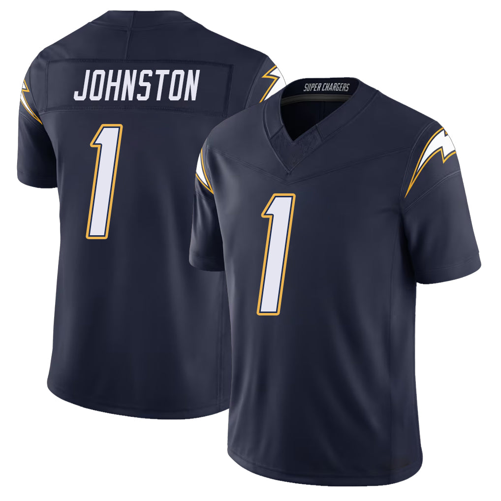 Los Angeles C #1 Johnston Player Football V Neck Short Sleeve Navy Jersey Quentin For Men Youth Women Gift