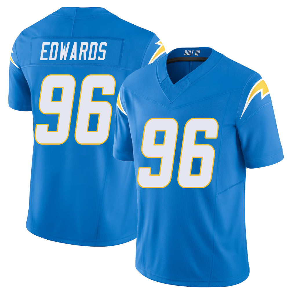 Los Angeles C #96 Edwards Player Football V Neck Short Sleeve Blue Jersey TeRah For Men Youth Women Gift