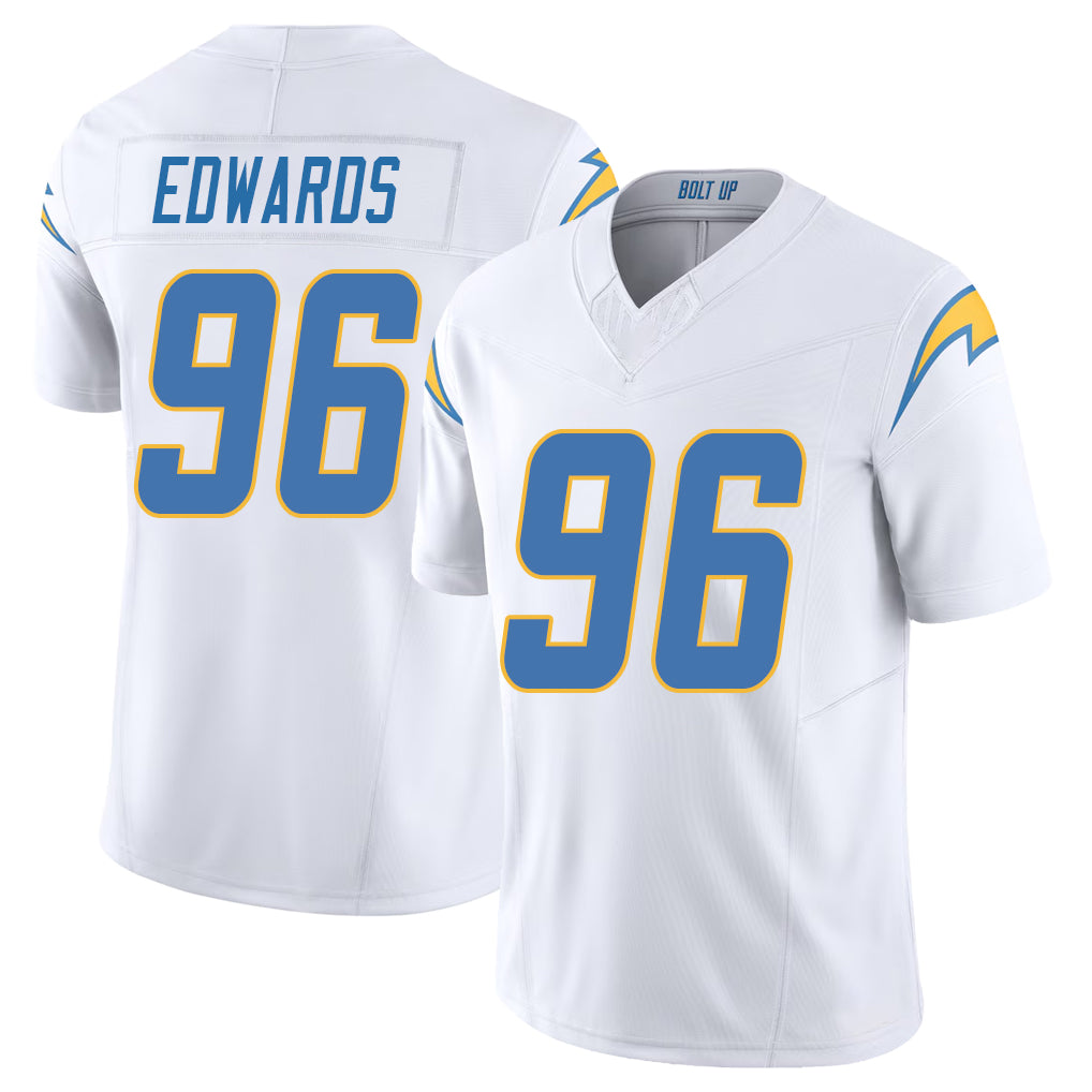 Los Angeles C #96 Edwards Player Football V Neck Short Sleeve White Jersey TeRah For Men Youth Women Gift