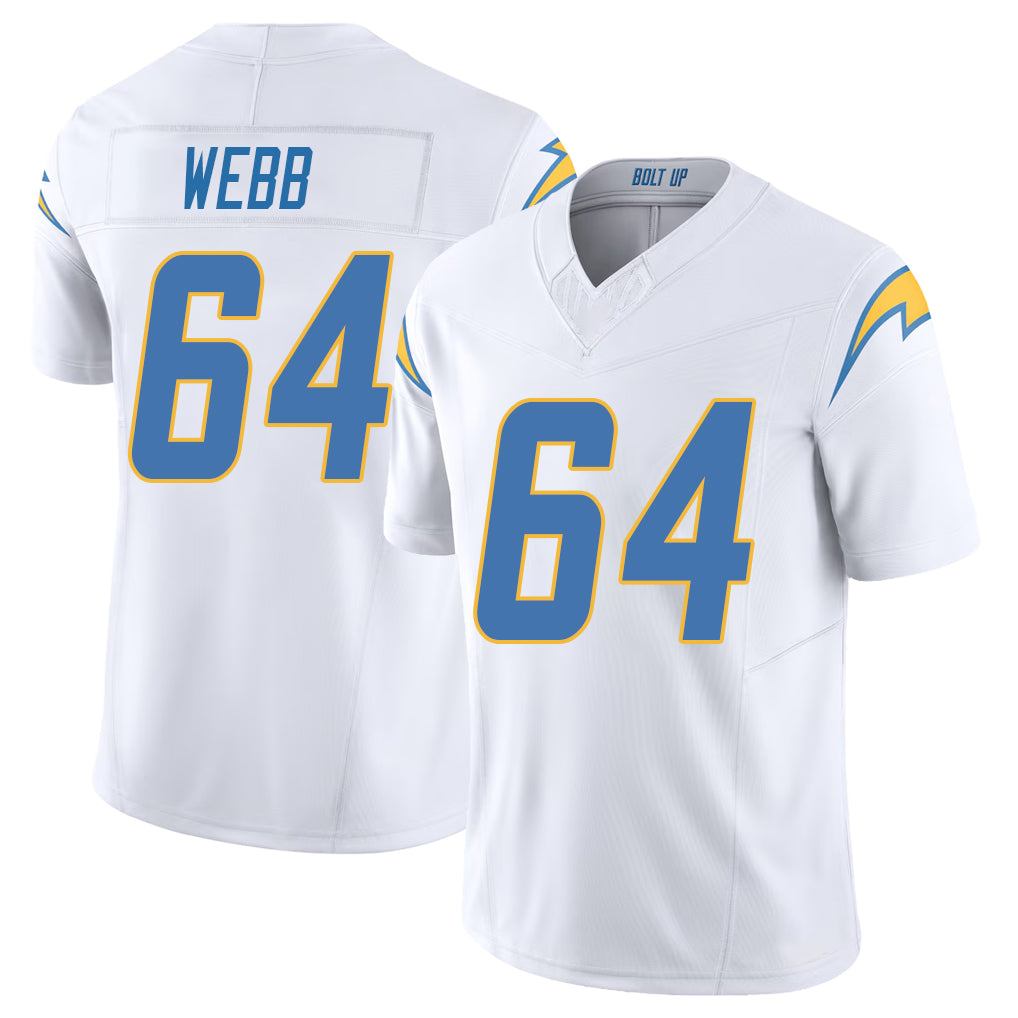 Los Angeles C #64 Webb Player Football V Neck Short Sleeve White Jersey Terry For Men Youth Women Gift