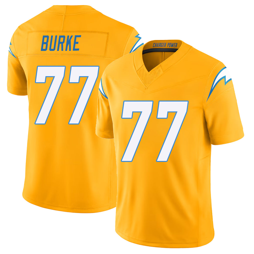 Los Angeles C #77 Burke Player Football V Neck Short Sleeve Gold Jersey Travis For Men Youth Women Gift