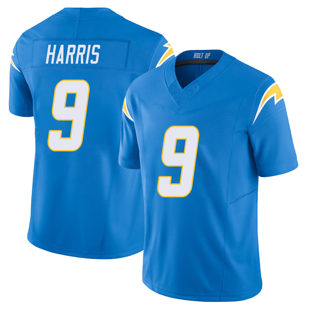 Los Angeles C #9 Harris Player Football V Neck Short Sleeve Blue Jersey Tre For Men Youth Women Gift