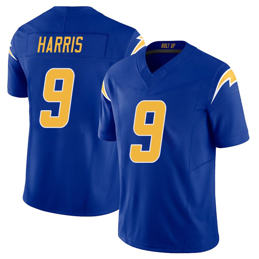 Los Angeles C #9 Harris Player Football V Neck Short Sleeve Royal Jersey Tre For Men Youth Women Gift