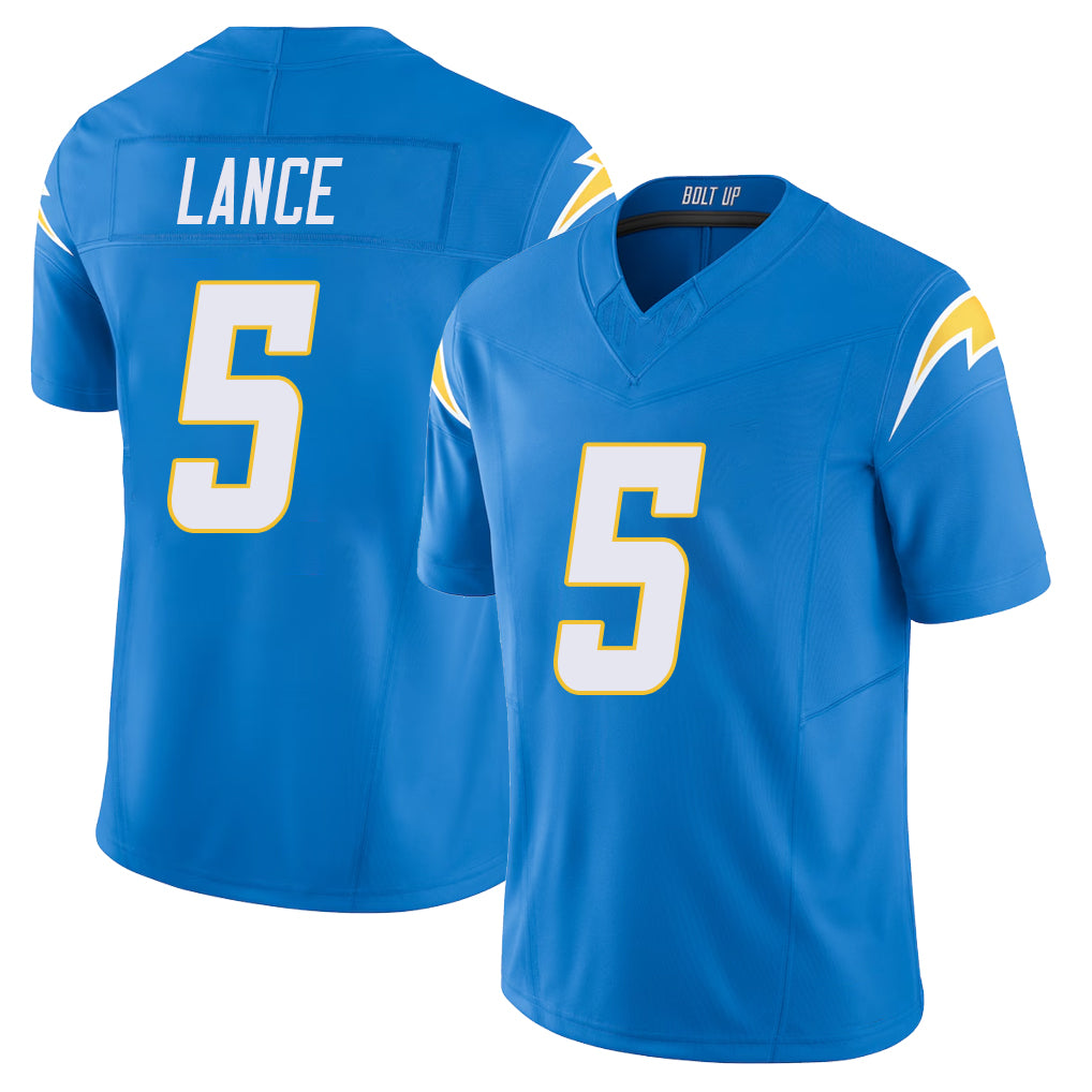 Los Angeles C #5 Lance Player Football V Neck Short Sleeve Blue Jersey Trey For Men Youth Women Gift