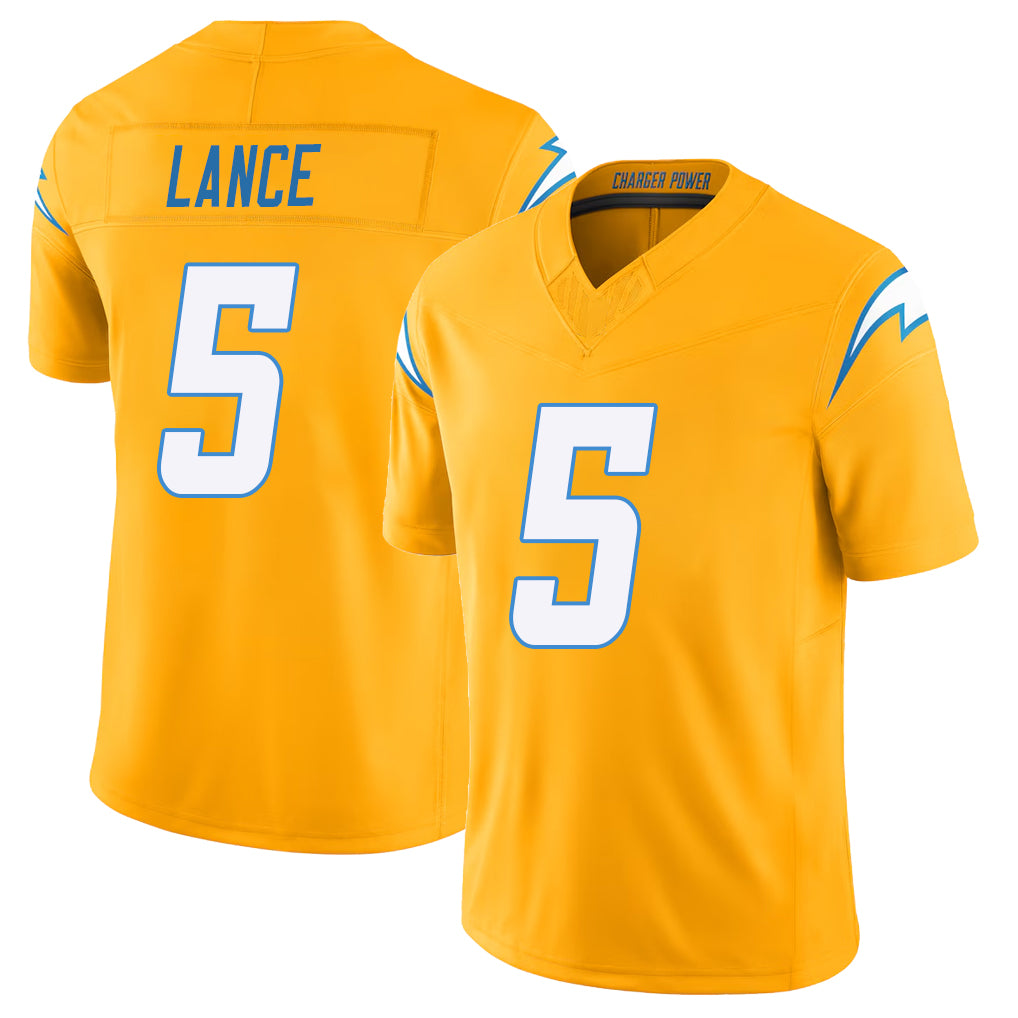 Los Angeles C #5 Lance Player Football V Neck Short Sleeve Gold Jersey Trey For Men Youth Women Gift