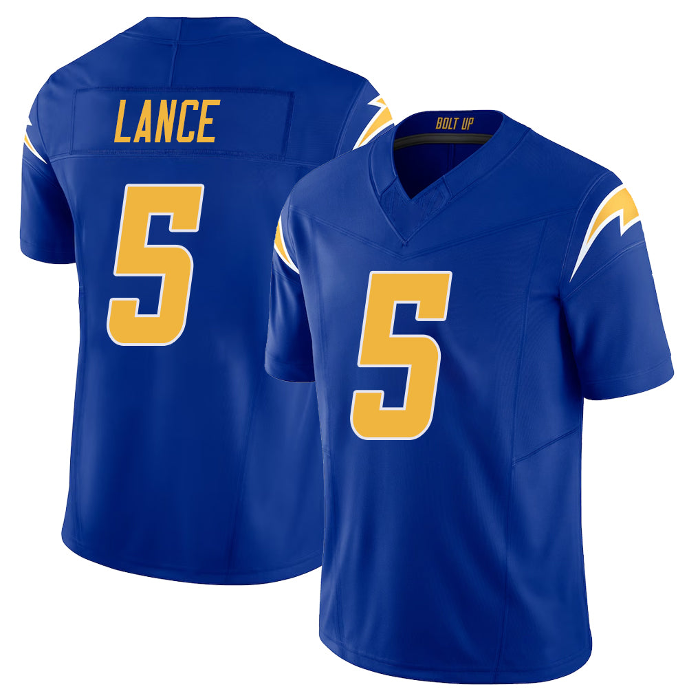 Los Angeles C #5 Lance Player Football V Neck Short Sleeve Royal Jersey Trey For Men Youth Women Gift