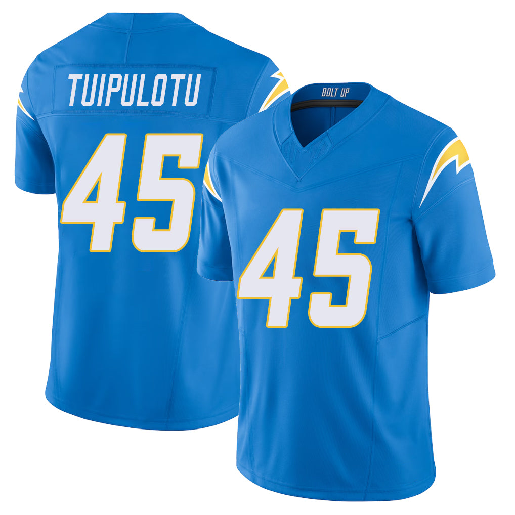 Los Angeles C #45 Tuipulotu Player Football V Neck Short Sleeve Blue Jersey Tuli For Men Youth Women Gift