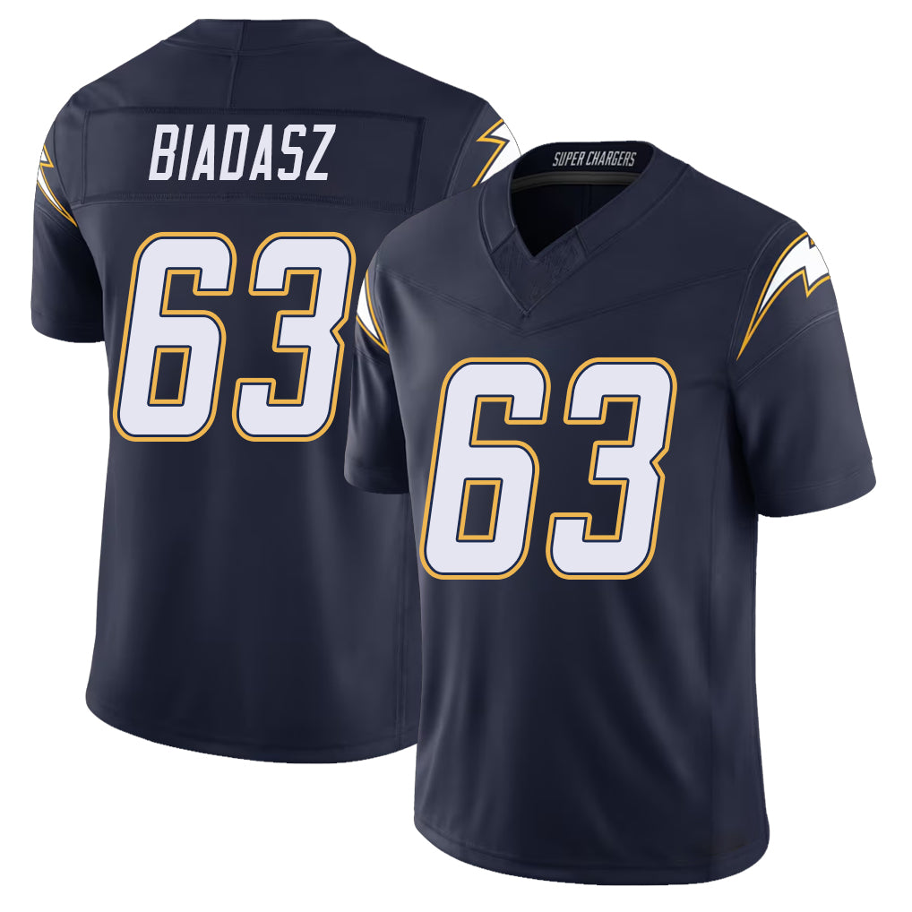 Los Angeles C #63 Biadasz Player Football V Neck Short Sleeve Navy Jersey Tyler For Men Youth Women Gift