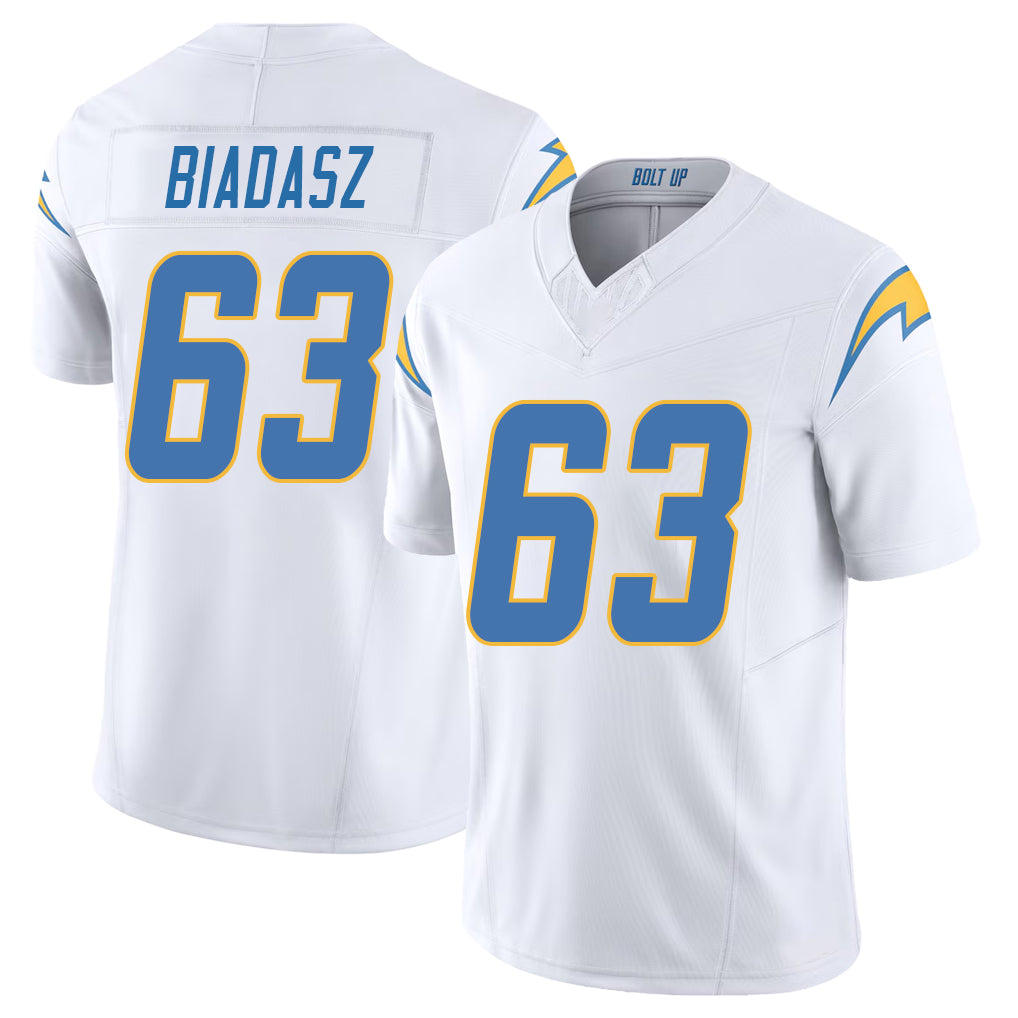 Los Angeles C #63 Biadasz Player Football V Neck Short Sleeve White Jersey Tyler For Men Youth Women Gift