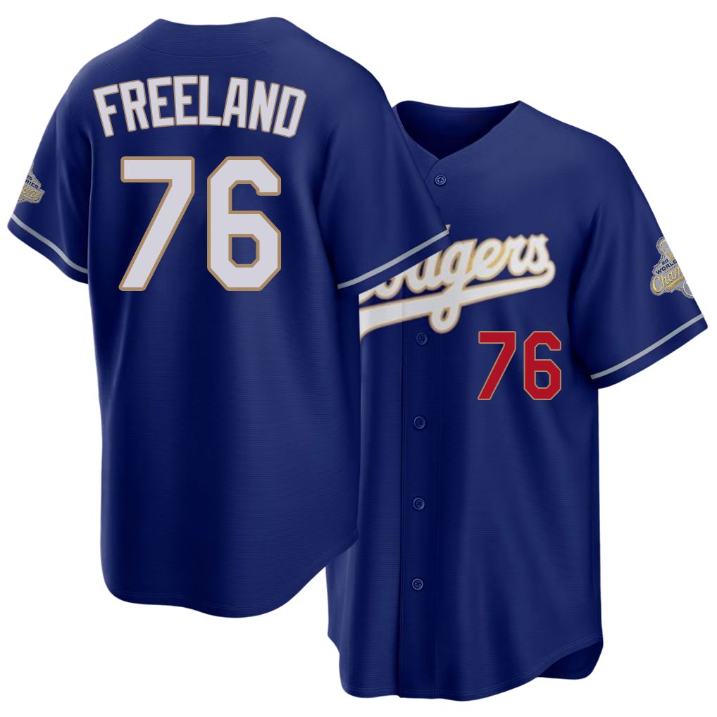 Los Angeles D #76 Freeland Player Baseball Short Sleeve Royal Jersey Alex For Men Women Youth Gift