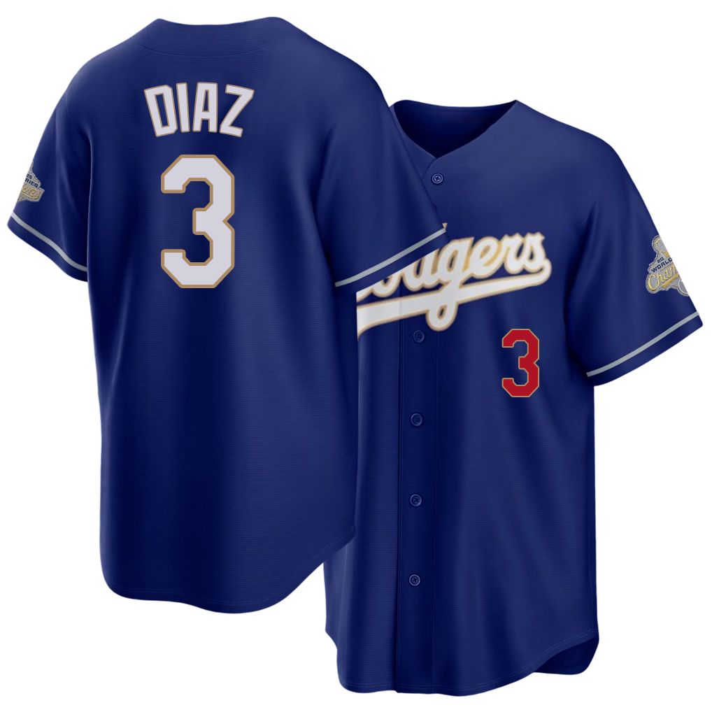 Los Angeles D #3 Diaz Player Baseball Short Sleeve Royal Jersey Edwin For Men Women Youth Gift