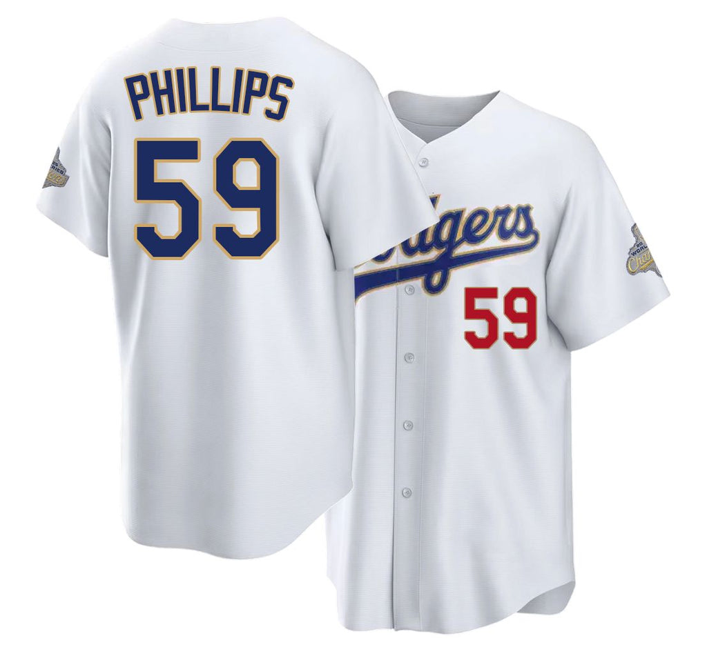 Los Angeles D #59 Phillips Player Baseball Short Sleeve White Jersey Evan For Men Women Youth Gift