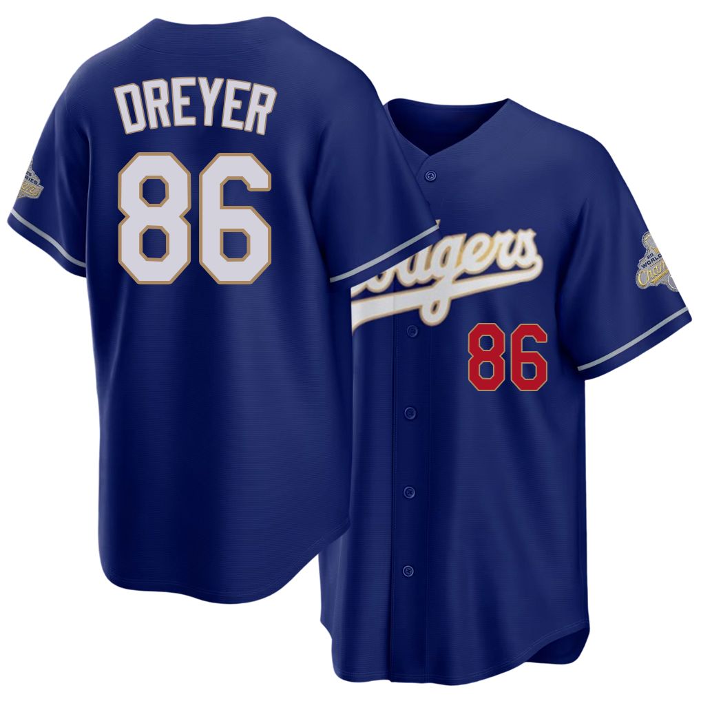 Los Angeles D #86 Dreyer Player Baseball Short Sleeve Royal Jersey Jack For Men Women Youth Gift