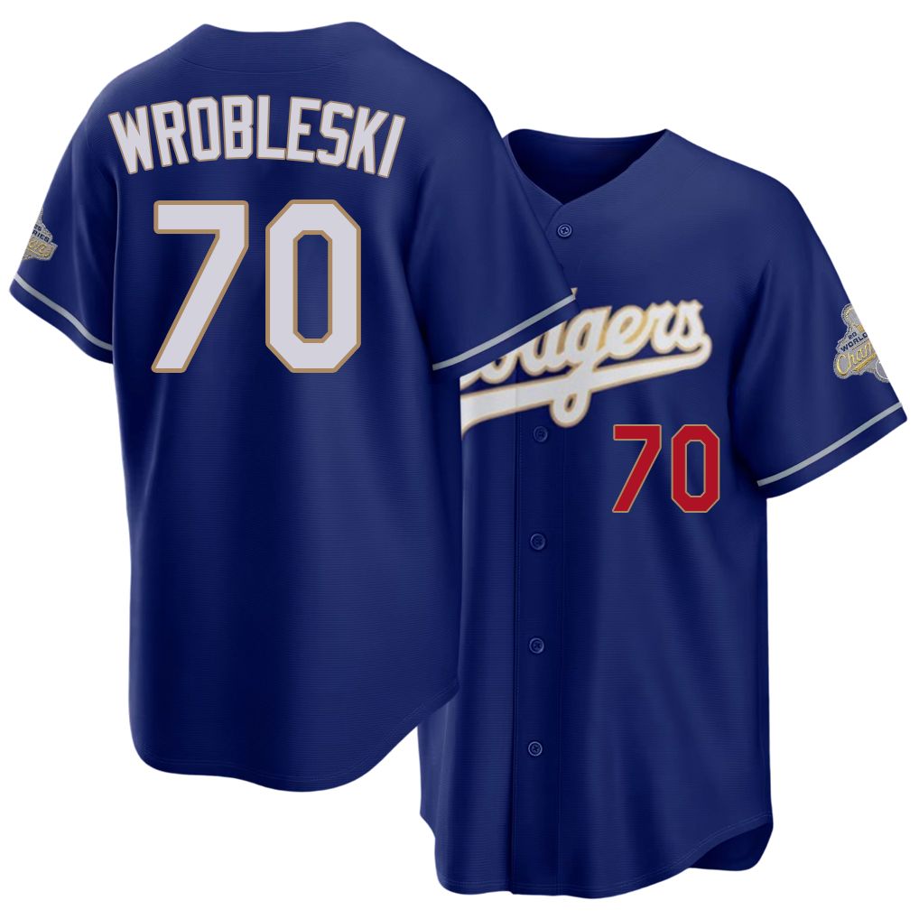 Los Angeles D #70 Wrobleski Player Baseball Short Sleeve Royal Jersey Justin For Men Women Youth Gift