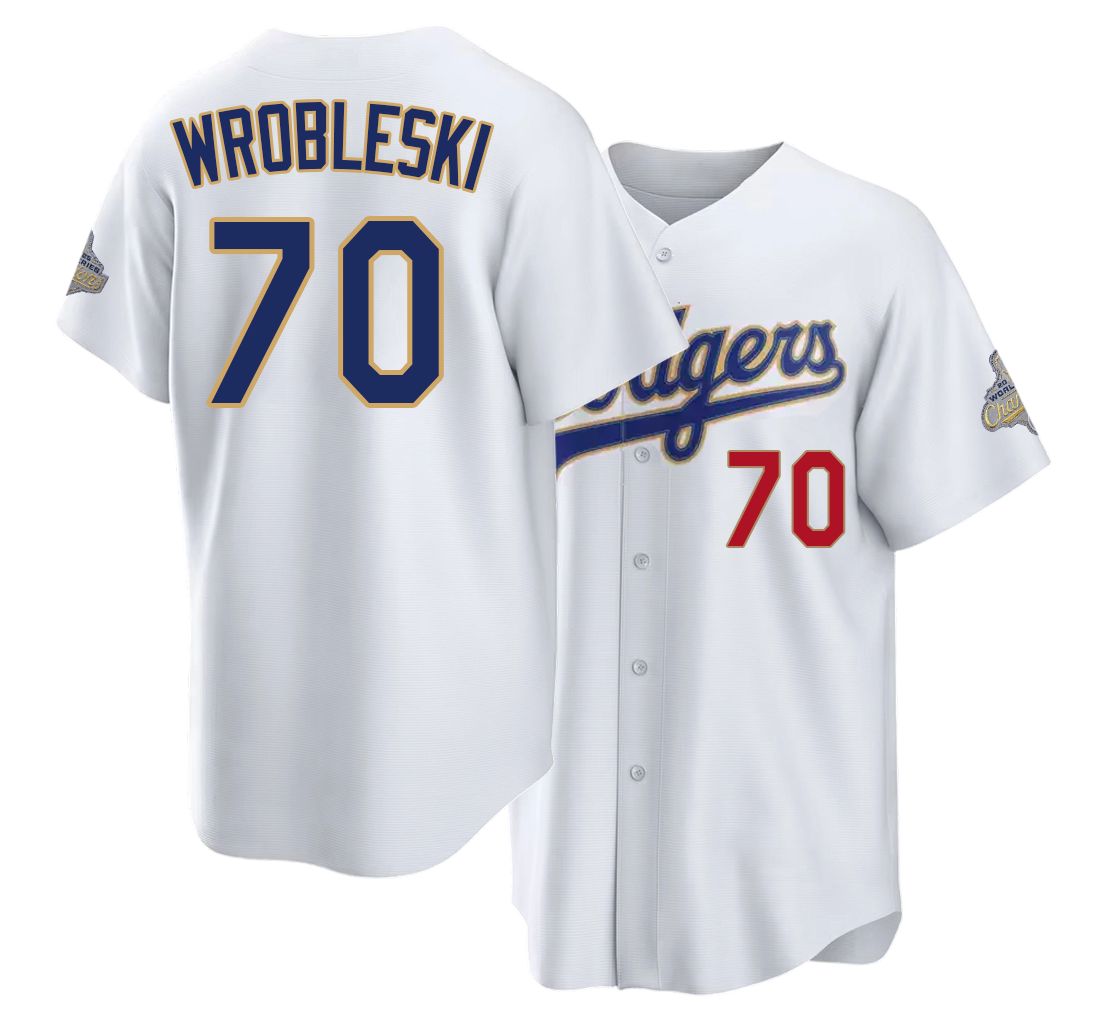 Los Angeles D #70 Wrobleski Player Baseball Short Sleeve White Jersey Justin For Men Women Youth Gift