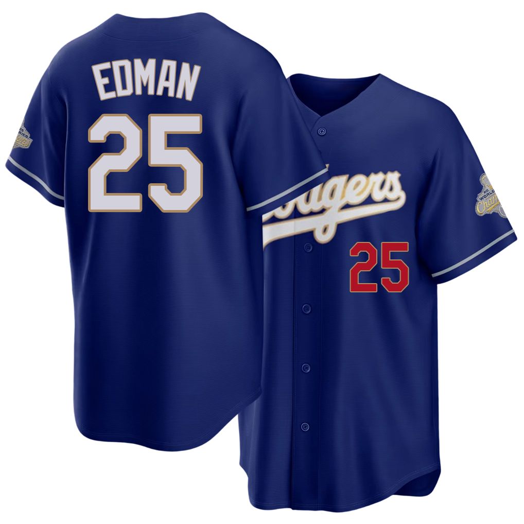 Los Angeles D #25 Edman Player Baseball Short Sleeve Royal Jersey Tommy For Men Women Youth Gift