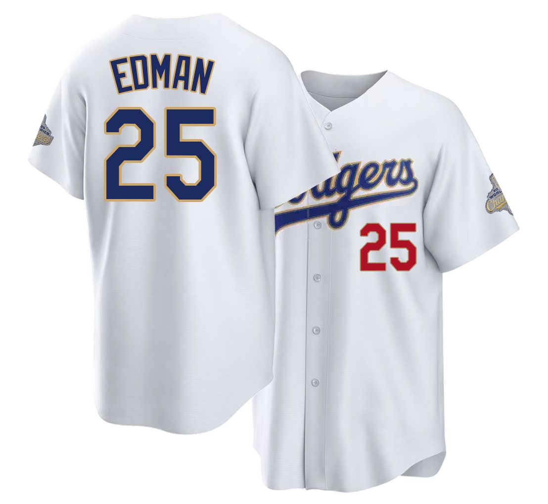 Los Angeles D #25 Edman Player Baseball Short Sleeve White Jersey Tommy For Men Women Youth Gift