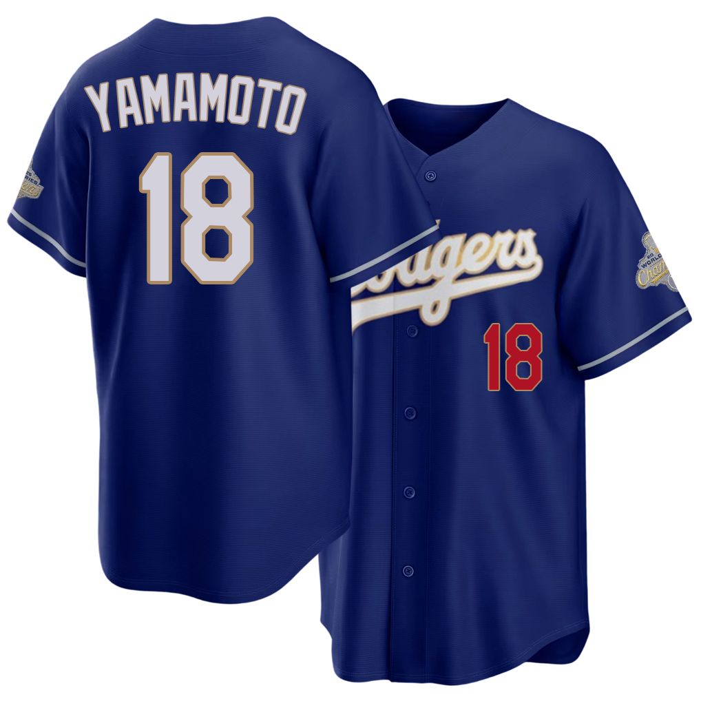 Los Angeles D #18 Yamamoto Player Baseball Short Sleeve Royal Jersey Yoshinobu For Men Women Youth Gift