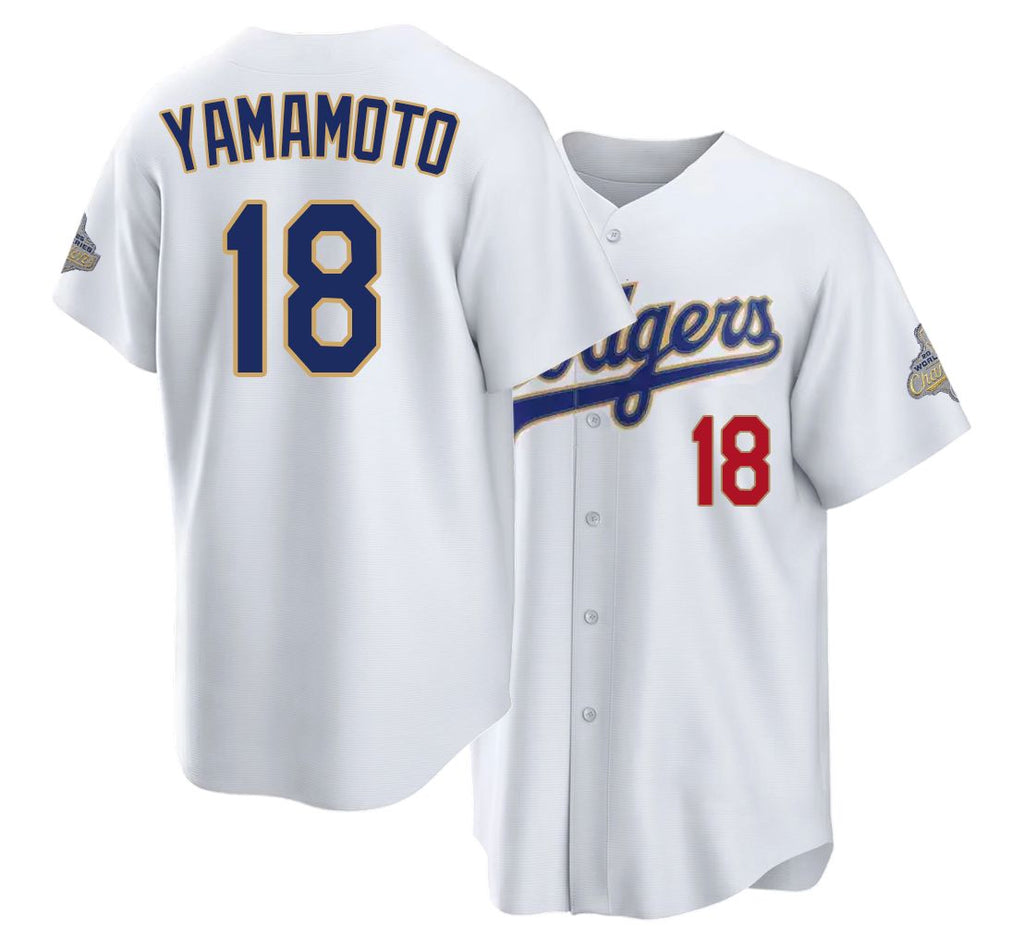 Los Angeles D #18 Yamamoto Player Baseball Short Sleeve White Jersey Yoshinobu For Men Women Youth Gift