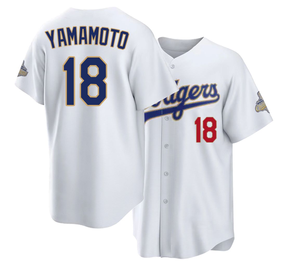Los Angeles D #18 Yamamoto Player Baseball Short Sleeve White Jersey Yoshinobu For Men Women Youth Gift