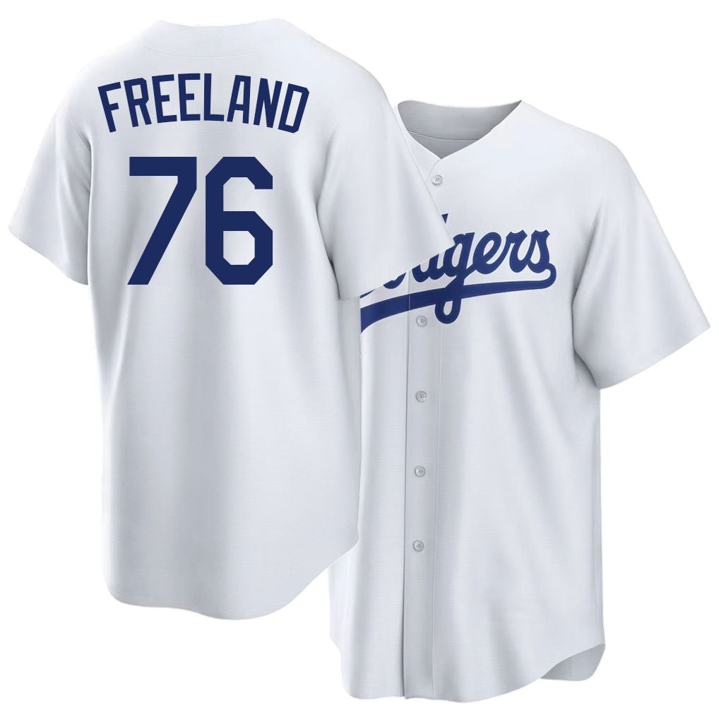 Los Angeles D #76 Freeland Player Baseball Short Sleeve White Jersey Alex For Men Women Youth Gift