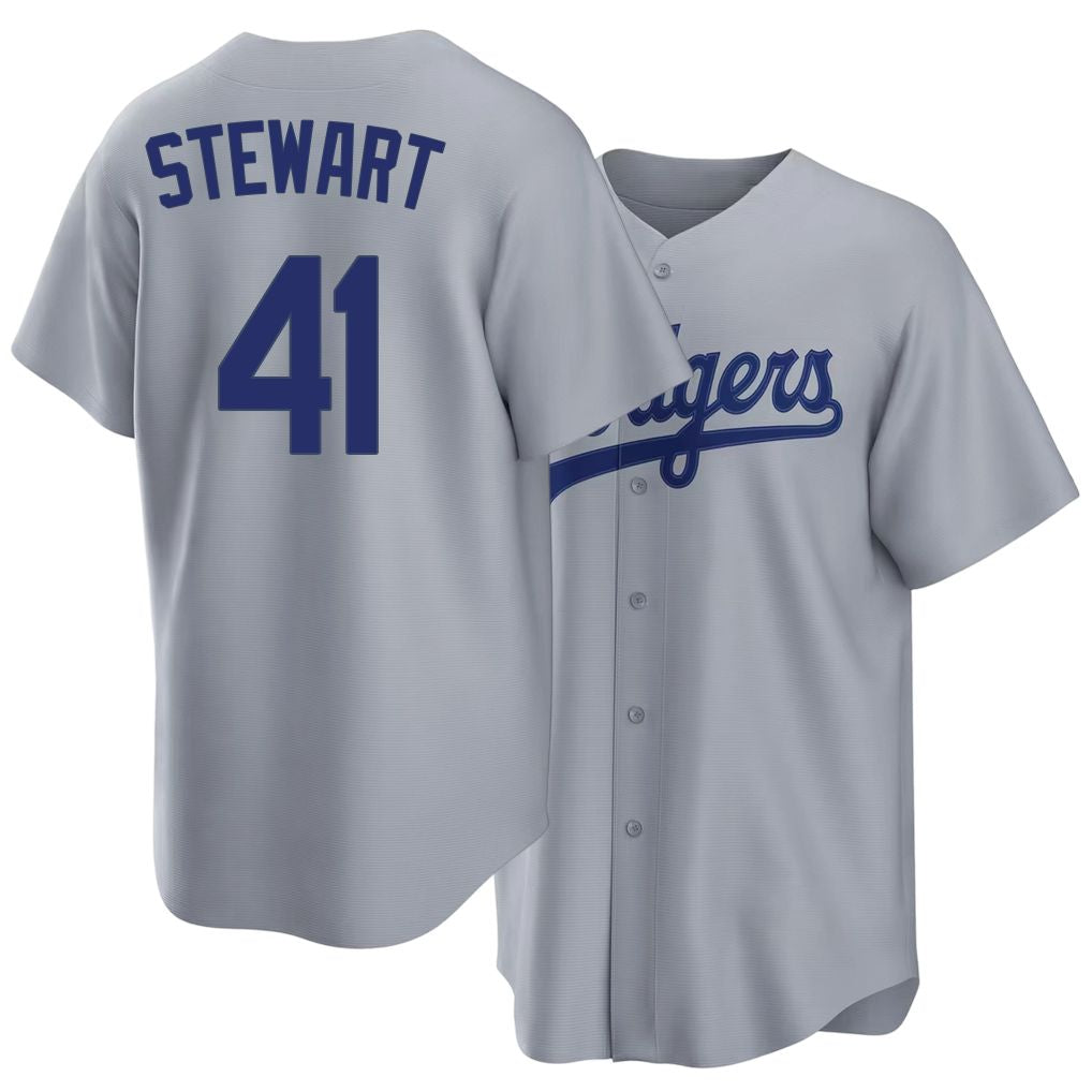 Los Angeles D #41 Stewart Player Baseball Short Sleeve Gray Jersey Brock For Men Women Youth Gift