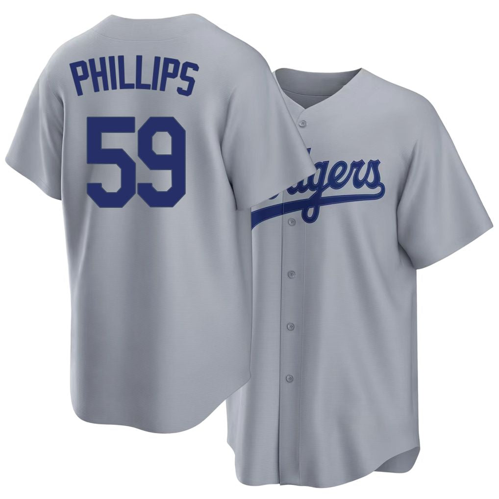 Los Angeles D #59 Phillips Player Baseball Short Sleeve Gray Jersey Evan For Men Women Youth Gift