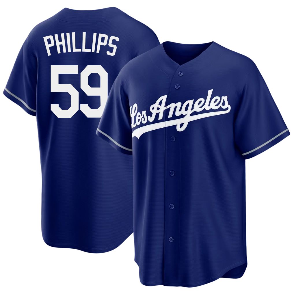 Los Angeles D #59 Phillips Player Baseball Short Sleeve Royal Jersey Evan For Men Women Youth Gift