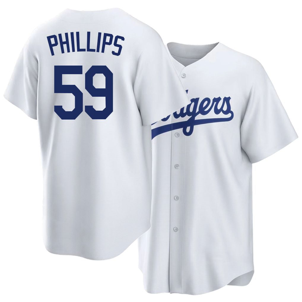Los Angeles D #59 Phillips Player Baseball Short Sleeve White Jersey Evan For Men Women Youth Gift
