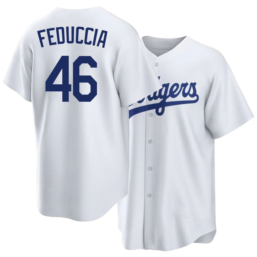 Los Angeles D #46 Feduccia Player Baseball Short Sleeve White Jersey Hunter For Men Women Youth Gift