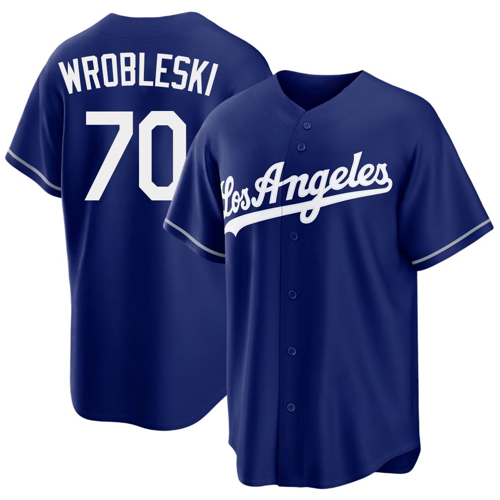Los Angeles D #70 Wrobleski Player Baseball Short Sleeve Royal Jersey Justin For Men Women Youth Gift