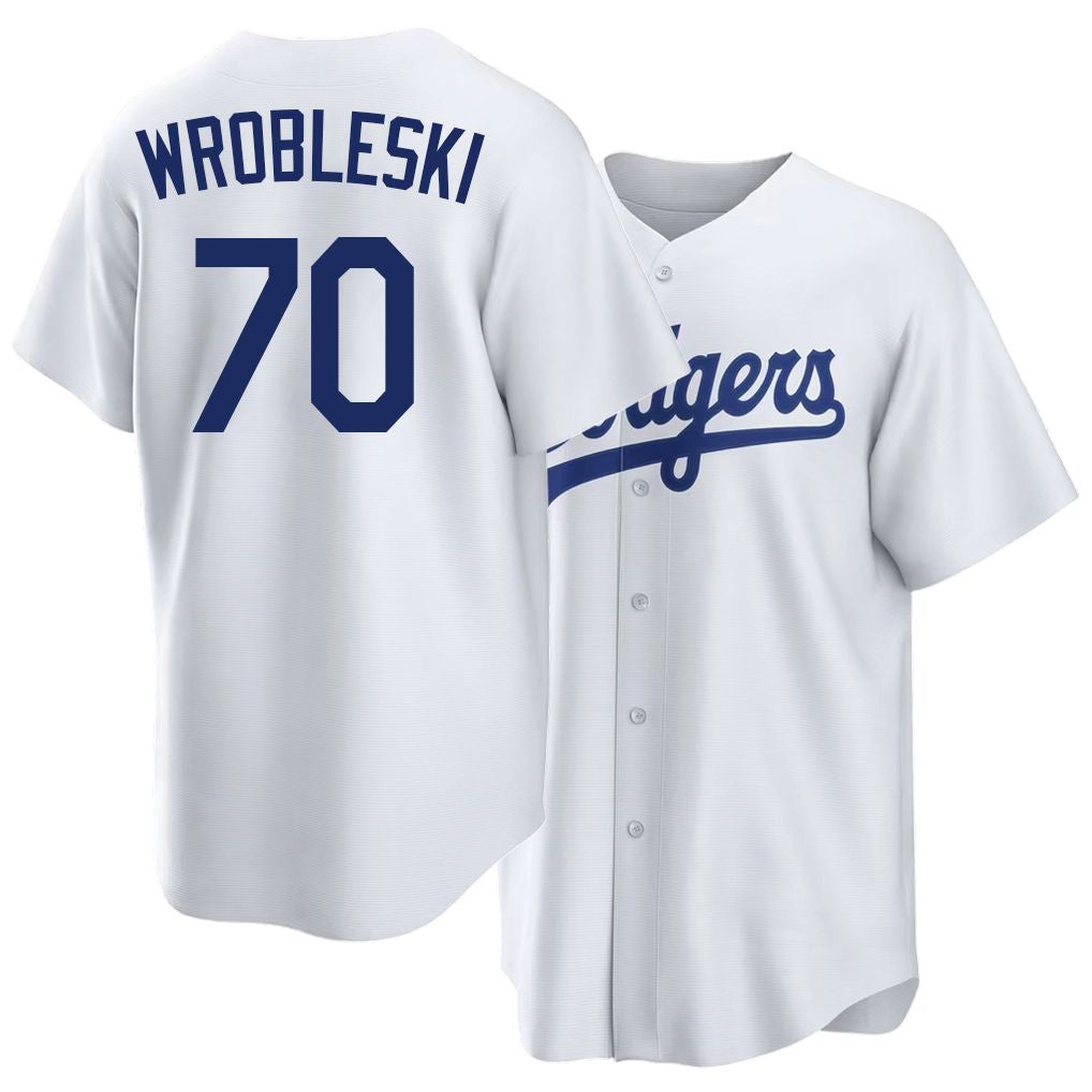 Los Angeles D #70 Wrobleski Player Baseball Short Sleeve White Jersey Justin For Men Women Youth Gift
