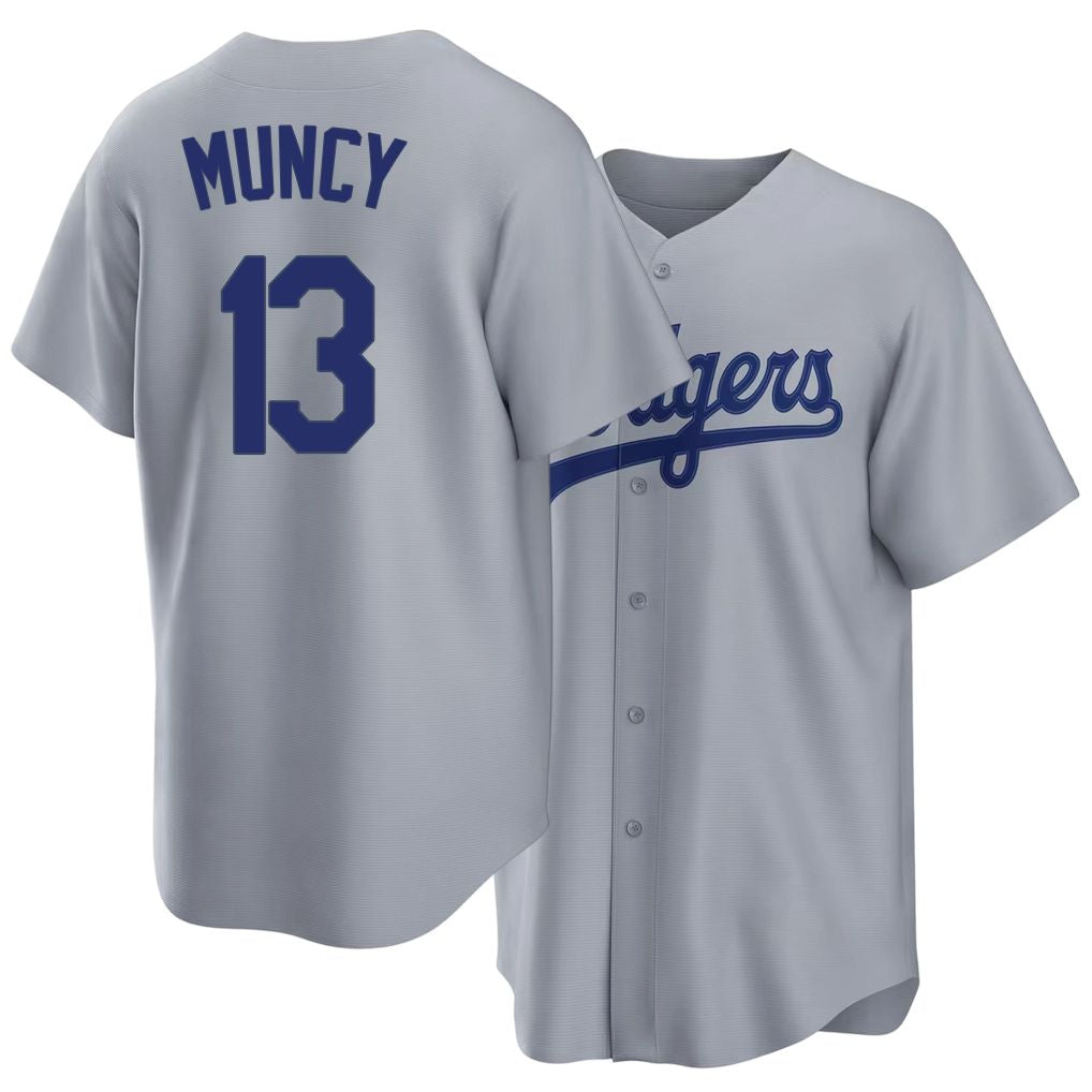 Los Angeles D #13 Muncy Player Baseball Short Sleeve Gray Jersey Max For Men Women Youth Gift