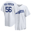 Los Angeles D #56 Halvorsen Player Baseball Short Sleeve White Jersey Seth For Men Women Youth Gift