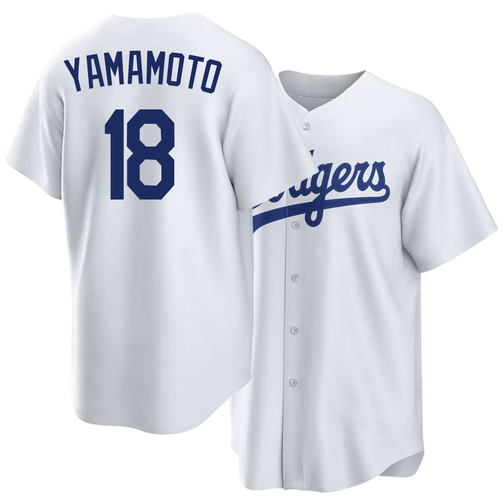 Los Angeles D #18 Yamamoto Player Baseball Short Sleeve White Jersey Yoshinobu For Men Women Youth Gift