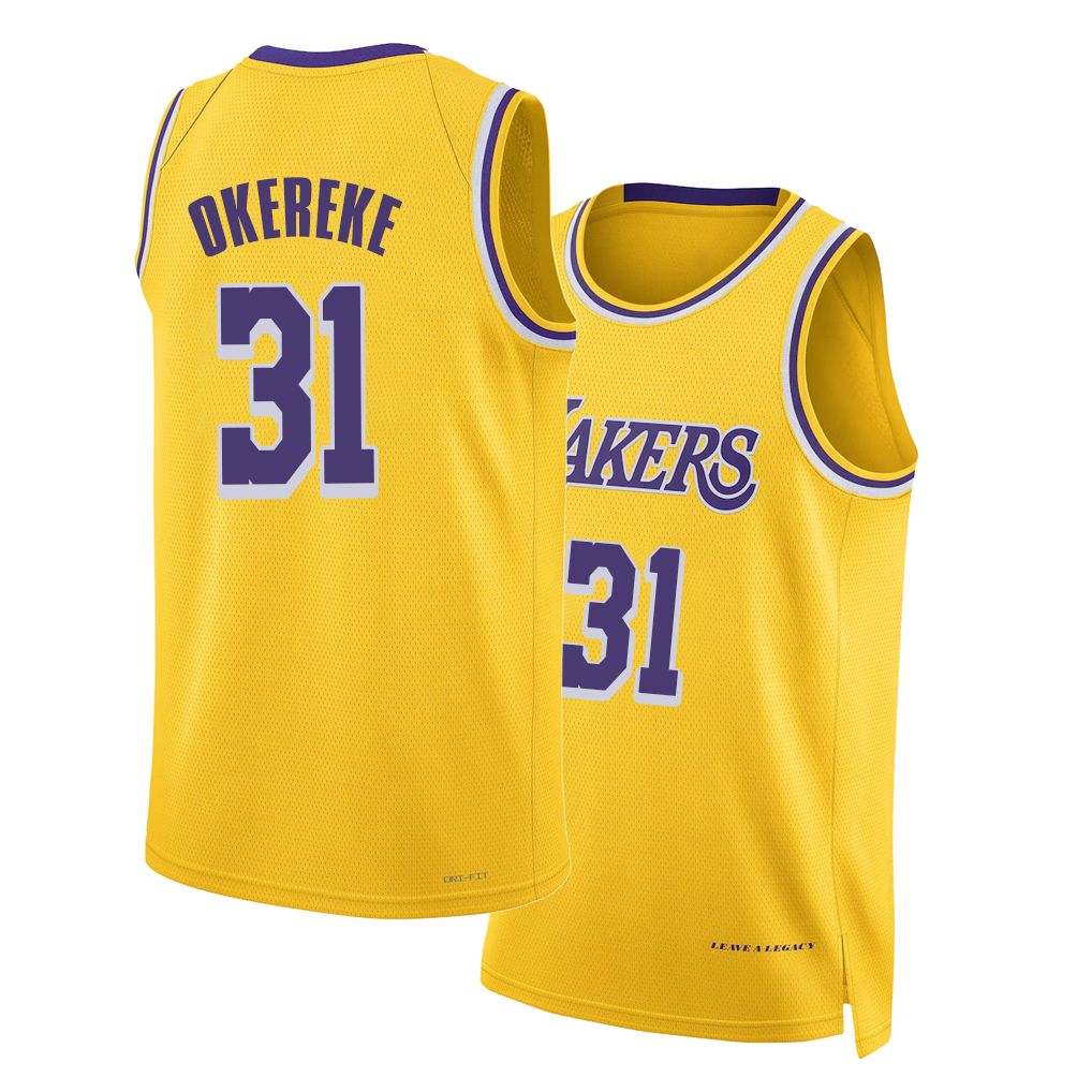 Los Angeles L #31 Okereke Player Basketball Sleeveless Gold Jersey AK For Adult Youth