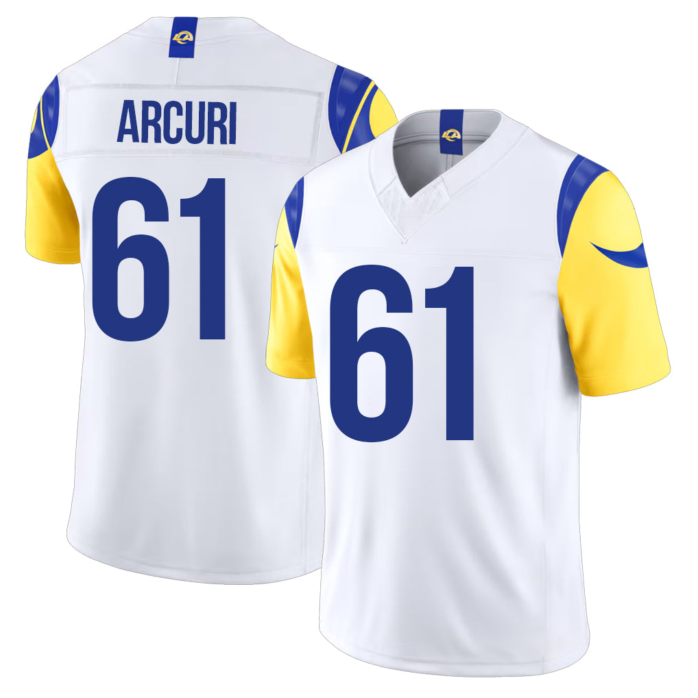 Los Angeles R #61 Arcuri Player Football V Neck Short Sleeve White Jersey A.J. For Men Youth Women Gift