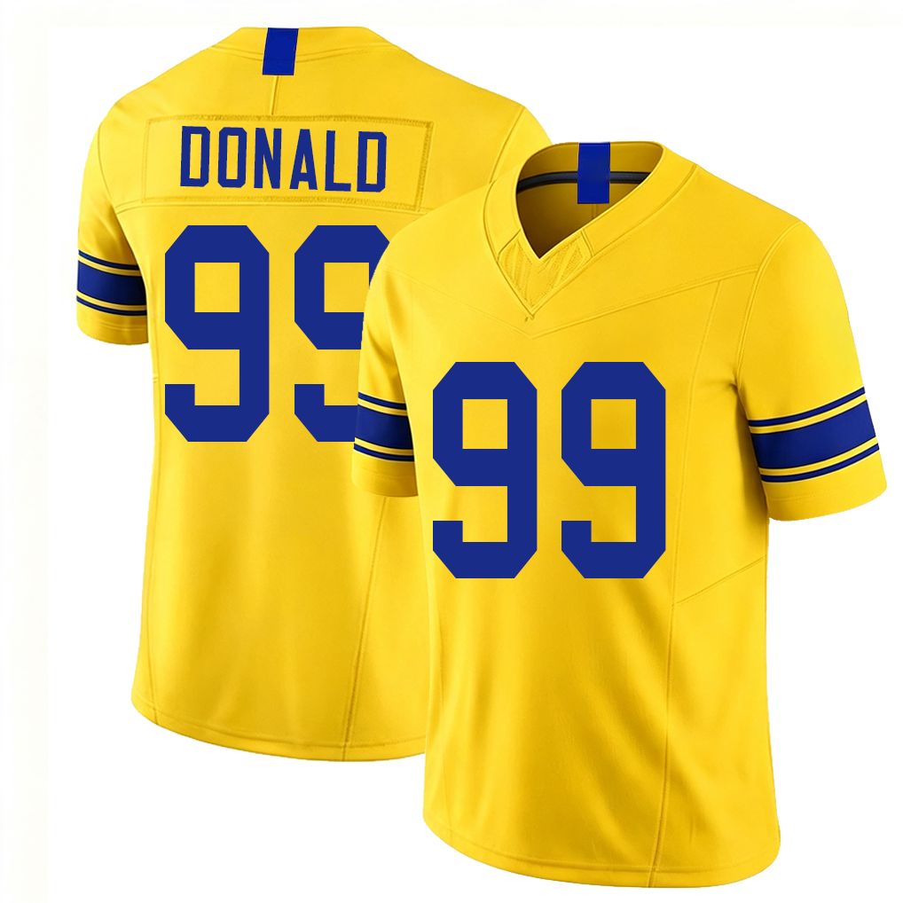 Los Angeles R #99 Donald Player Football V Neck Short Sleeve Gold Jersey Aaron For Men Youth Women Gift