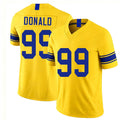 Los Angeles R #99 Donald Player Football V Neck Short Sleeve Gold Jersey Aaron For Men Youth Women Gift
